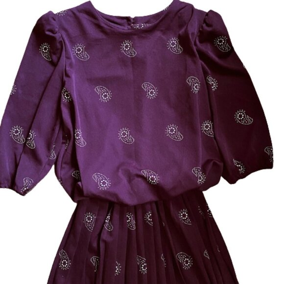 Vintage 80s midi pleated paisley print dress - Picture 15 of 16